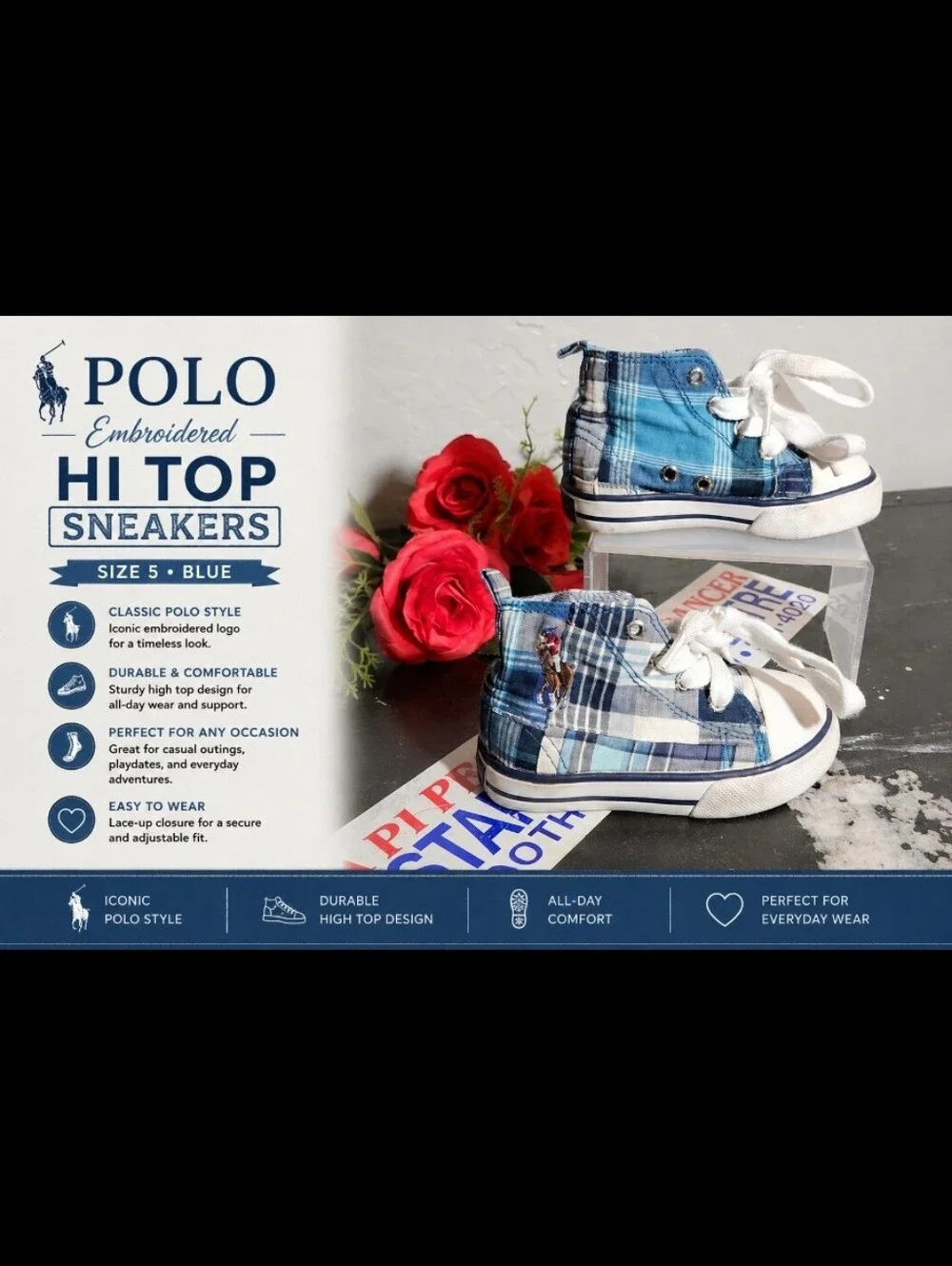 POLO Embroidered Hi Top Sneakers 5 Blue